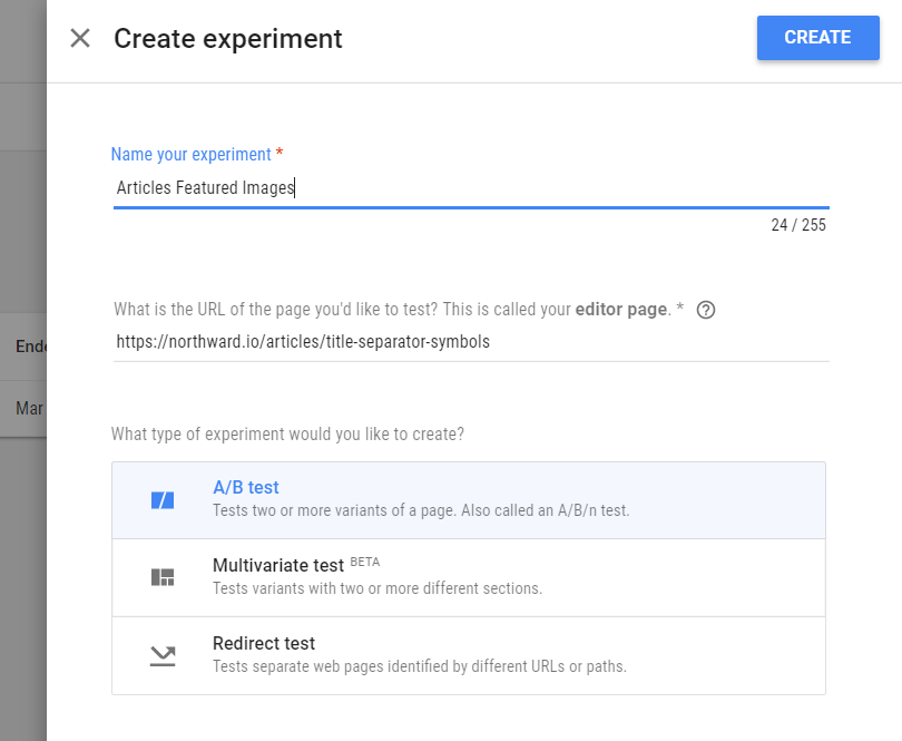 Google Optimize Naming Your Experiment